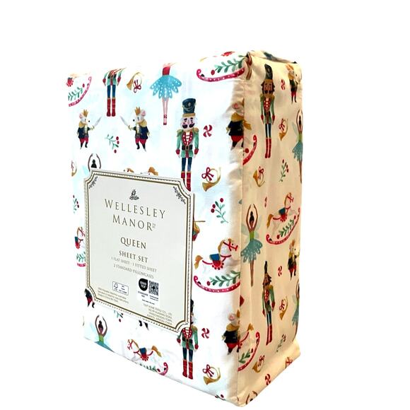 Wellesley Manor QUEEN Sheet Set Nutcracker Ballet Toy Soldier 4pc Xmas Bedding - Picture 8 of 12